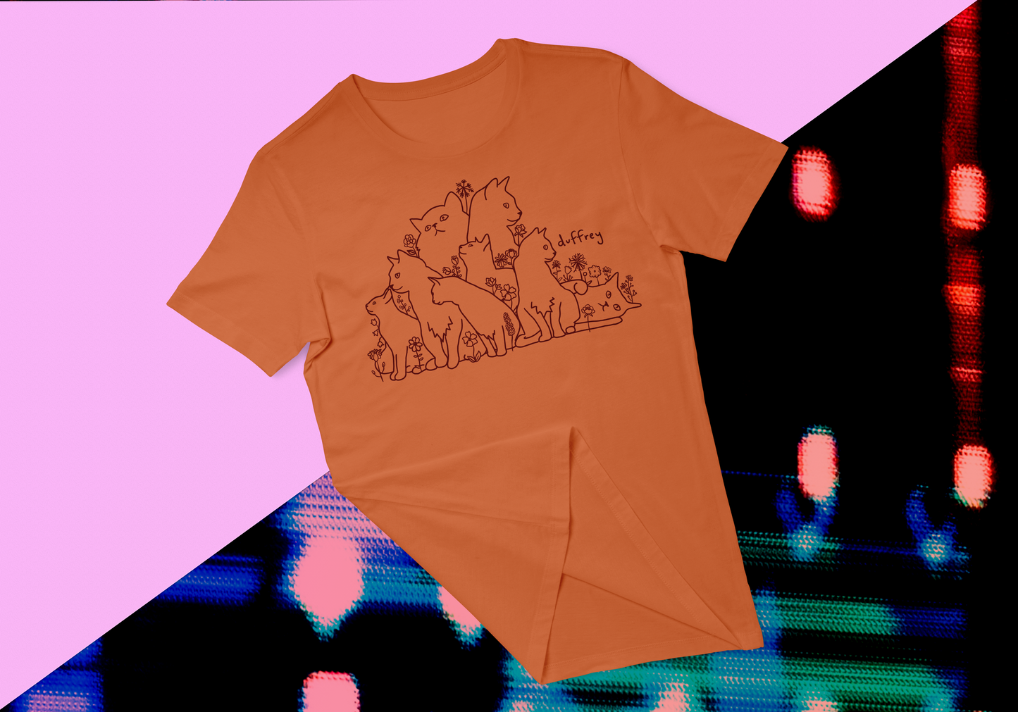 Cat Bouquet T-Shirt Burnt Orange